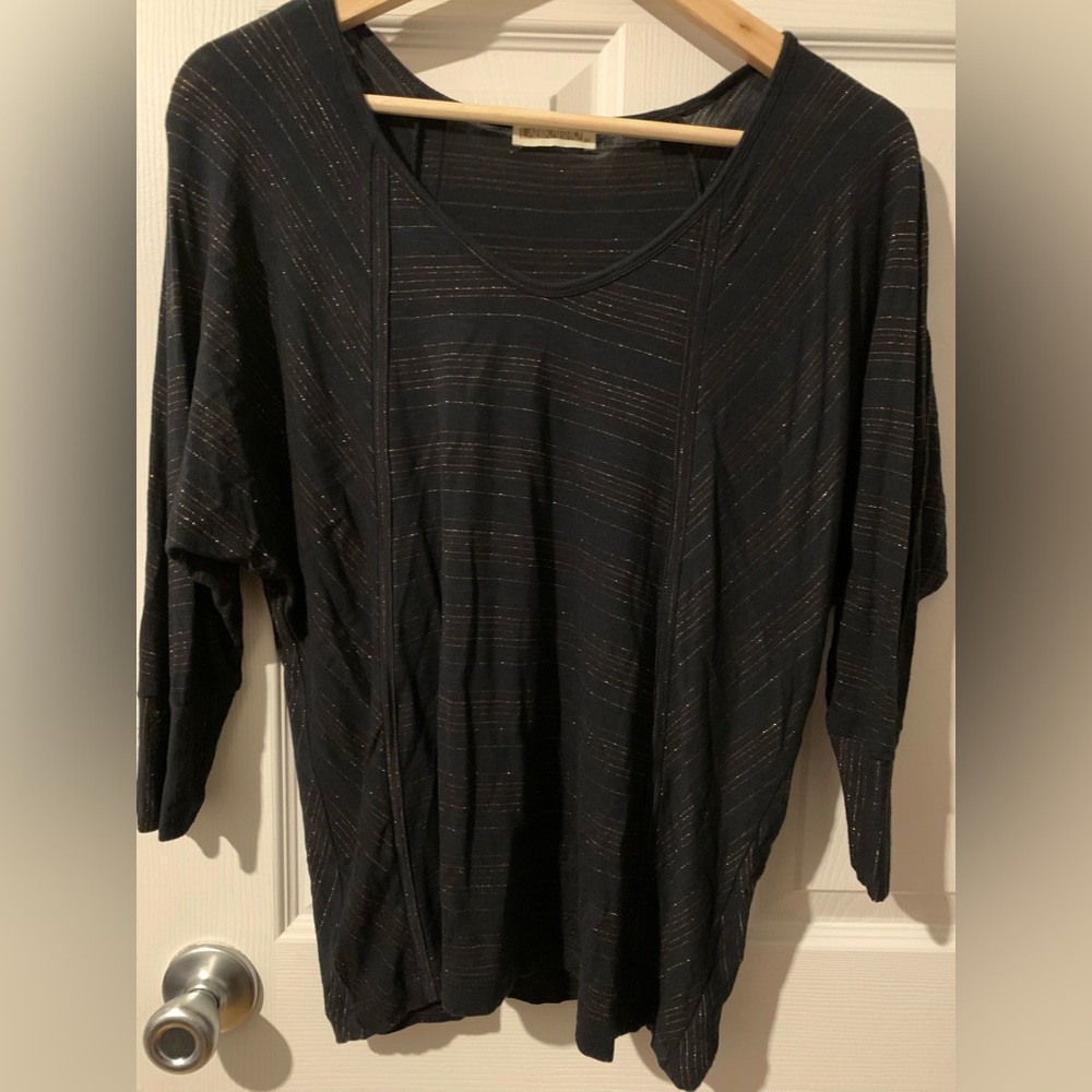BLACK GLITTER 3/4 SLEEVE SHIRT
